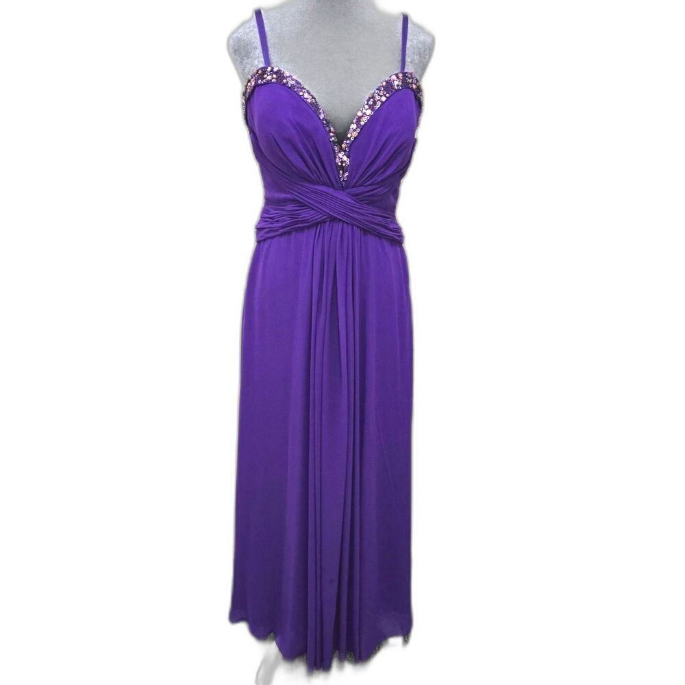 La Femme Purple Sequin Trim Empire Waist Formal Prom Evening Gown Dress Size 10